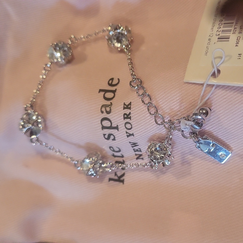 Kate Spade 5 Crystal Silver Balls Tagged Bracelet Pretty Pink Ks Bag